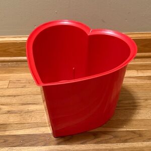 rare vintage heart-shaped red trash can plastic waste basket